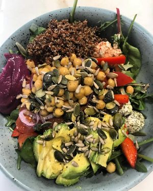 Vegan sallad with quinoa and avocado at Bahlsam Living and Cafe in Ahus
