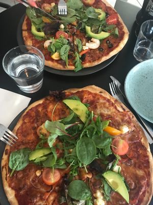 Vegan pizza at Bahlsam Living and Cafe in Ahus