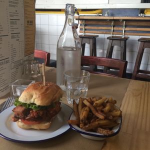Jackfruit burger and French fries at Monkey in Chamonix-mont-blanc