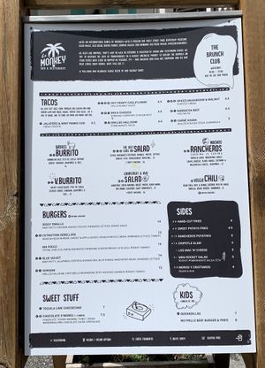 Menu - including the Extinction Rebellion vegan burger
Summer 2019 at Monkey in Chamonix-mont-blanc