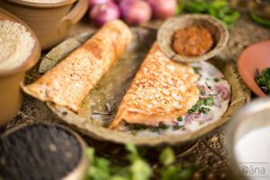 Vegetarian, vegan and glutenfree savoury pancakes. Come with a variety of toppings and served with a mouth-watering home-made chutney. at Dana in Copenhagen