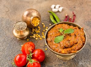 Home-made fresh tomato, mint and coriander chutney.  at Dana in Copenhagen