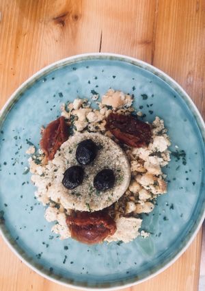 Smoked tofu with quinoa, olives and sundried tomatoes at SHE Bio Bistro in Sibenik
