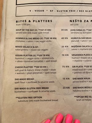 Lunch menu at SHE Bio Bistro in Sibenik