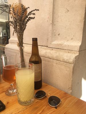 Beer and a lemon and ginger juice, both tasty  at SHE Bio Bistro in Sibenik