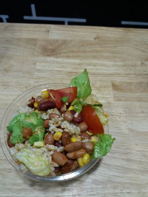 Kidney bean, corn, brocolli and greens salad at Brew Street in Haymarket