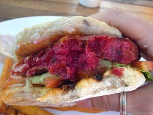 Vegan beetroot burger - best vegan burger in Siem Reap at The Veg G Table Cafe in Siem Reap