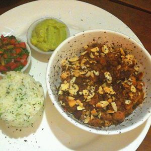 Special of the day: chocolate lentil 3-bean chilli with rice, tomato, and guac. Fabulous! at The Veg G Table Cafe in Siem Reap