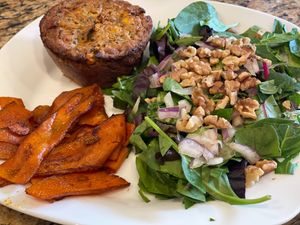 Vegan frittata with carrot “bacon” and salad! at Sprinly in Cleveland