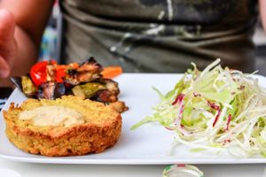 red lentil burger with ratatouille and salad at Rosetta  in Genoa