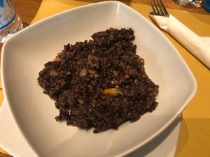 Black rice with grilled peppers at Rosetta  in Genoa