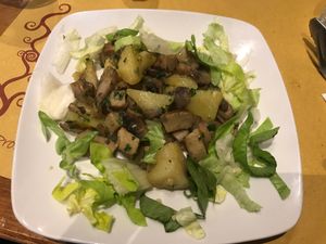 Seitan with mushrooms and potatoes at Rosetta  in Genoa
