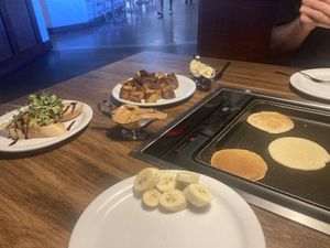 Vegan pancakes, toppings, avocado toast and potatoes!   at Slappy Cakes in Lahaina