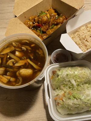 Kung pao, hot and sour soup and fresh rolls at Veggie Village in Phoenix