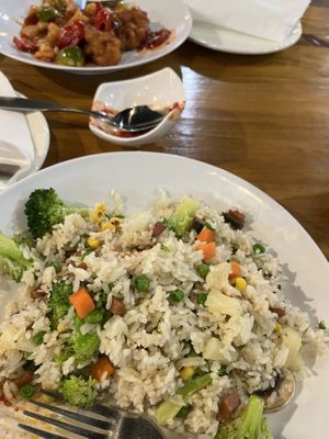 Hawaiian fried rice and sweet and sour chicken   at Veggie Village in Phoenix