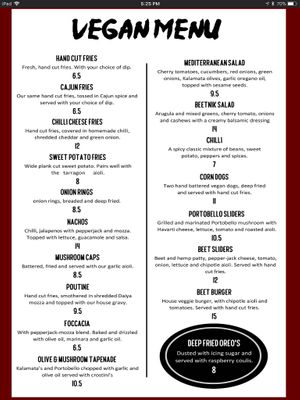 Vegan Menu at The Townehouse Tavern in Sudbury