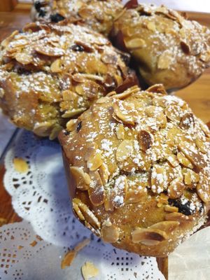 Almond and Raisin Muffins, usually served with home made preserves. at Bocca Dolce in Western Cape