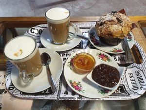 Almond Milk Latte's with a hot Muffin!  Perfect cold day tea time snack! at Bocca Dolce in Western Cape