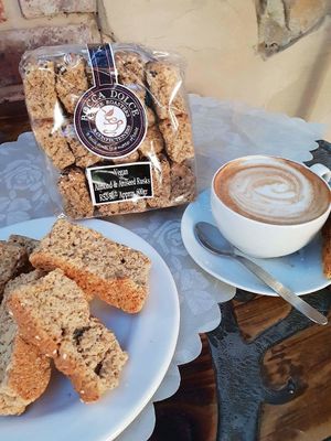 In their shop, for sale: the best Vegan Rusks ever!  Rusks are a South African breakfast food, and is perfect to dip into coffee! at Bocca Dolce in Western Cape