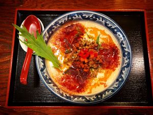 I had the Tantanmen soy meat bits in Soy milk broth with standard soup at spice level 3 at Vegan Ramen Towzen in Kyoto