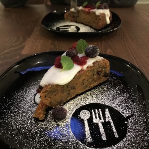 Vegan homemade carrot cake.  at La Quinua in Kagoshima