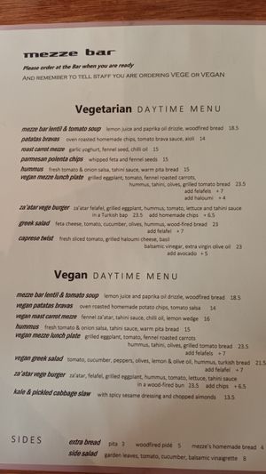 Daytime Menu April 2024 at Mezze Bar in Auckland