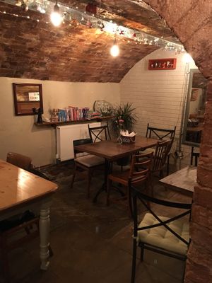 Inside the cosy little book area  at Fusca  in Warwick