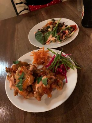 Starters - pakoras and tart  at Fusca  in Warwick