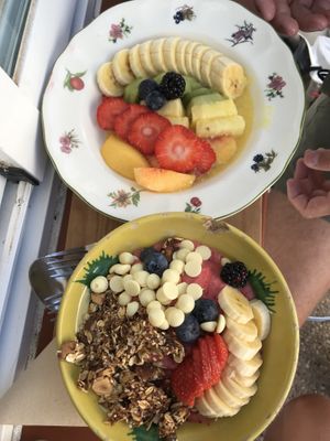 Acai Bowl and fruit plate  at Blat Picat in Formentera