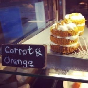 Our vegan carrot and orange cake.  this carrot cake is moist and is layered with a coconut and orange vegan pastry cream at Dolce Bakery in Cape Town