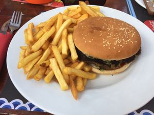 Vegan burger at Gecko Burger Place in Santorini