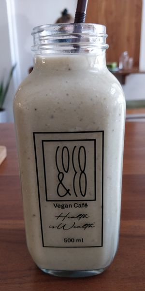 Smoothie (banana  avo, walnut, almond mylk) at Coco&Co in Vientiane