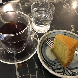 Filtered Arabica coffee and chiffon cake at Coco&Co in Vientiane