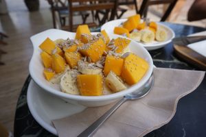 Oat with almond milk breakfast at Coco&Co in Vientiane
