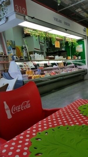 View from the tables at Vegan Fresh in Madrid