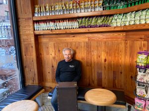 This is about all the seating they have inside this branch. at Juice Press - East Village E 10th St in New York City