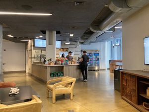 Comfy seating at Juice Press - Equinox High Line in New York City