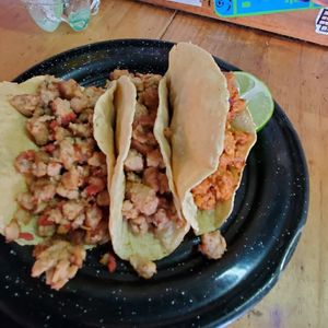 Campacheno, saudero and pastor at Akarma Vegan in Mexico City