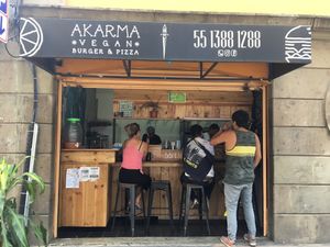 take out stall at Akarma Vegan in Mexico City