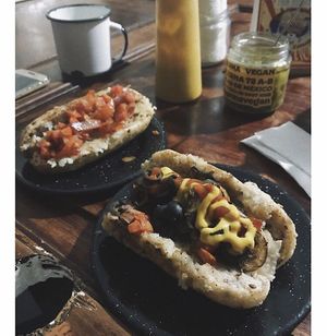Hot dogs  at Akarma Vegan in Mexico City