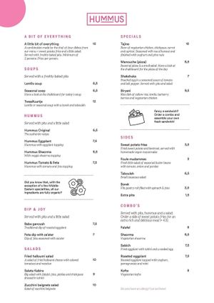 Menu EN at Hummus in Delft