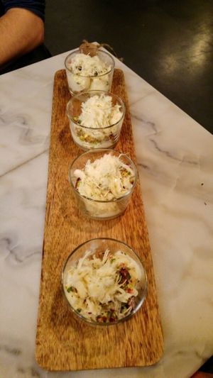 Delicious soya-icecream with pistachio and ";engelenhaar"; (hair of an angel)  at Hummus in Delft