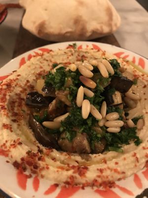 Hummus with eggplants at Hummus in Delft