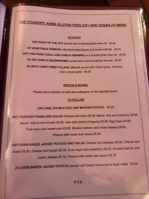 Vegan & Gluten Free Evening Menu at The Foundry Arms in Northrepps