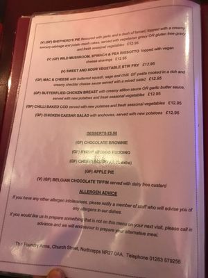 Vegan & Gluten Free Evening Menu at The Foundry Arms in Northrepps