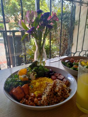 Lovely outlook to the front yard, with each table having lovely fresh flowers. at Cardamomo in Bogota