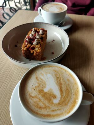 Vegan cake and coffee at Cardamomo in Bogota