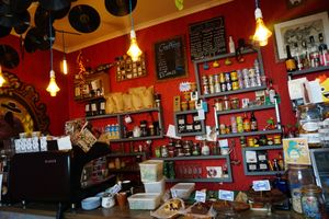 The bar and open 'kitchen' at BearKat Bistro in Bridport