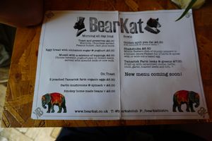 Bearkat menu - vegan indicated by the small green V at BearKat Bistro in Bridport