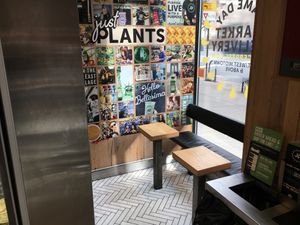 Some of the small places to sit at Juice Press - Amsterdam Ave in New York City